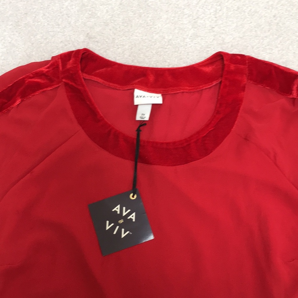 NWT Ava & Viv Red Velvet Top - Picture 6 of 10